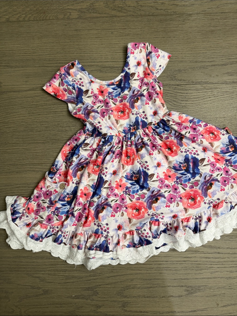 cheeky plum Pink and Purple Floral Ruffle-Hem Girls Dress
